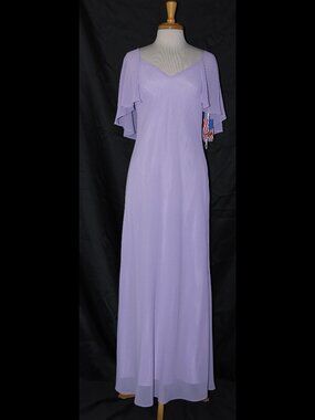 Poly USA #2334 Long Chiffon Formal Dress With Flutter Sleeves-Size XL-LILAC